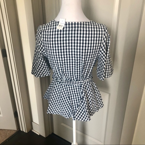 NWT  LOFT  Navy Blue & White Wrap Blouse - XS - Picture 3 of 5